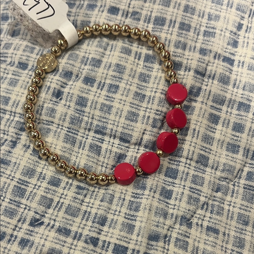 Marlyn Schiff Gold and Red Beaded Bracelet